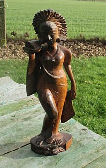 Vintage Indonesian Asian Goddess Statuette Figurine Hand Made Carved Wood