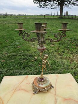 Vintage Large Brass Ornate 5 Arm Candle Holder Candelabra Putto Angel
