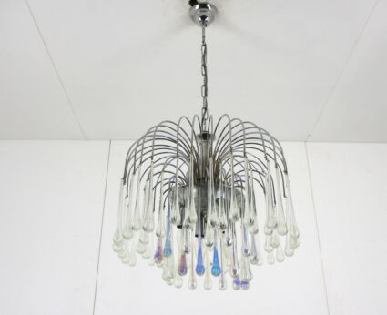 Wedding Chandelier Teardrop Beaded 4 Lights Prisms Colored Art Glass Murano