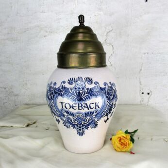 Vintage Tobacco Jar Humidor Canister Ceramic Porcelain Delft Blue White Toeback