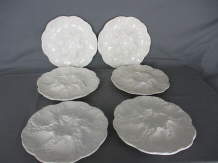 Set of 6 Oyster Plates Porcelain White Stylish Vintage Seafood Plates