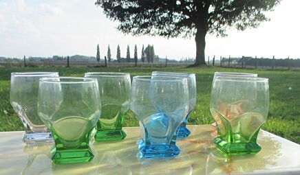 7 Gorgeous Art Deco Drinking Glasses Different Colours Uranium Cobalt Blue Pink