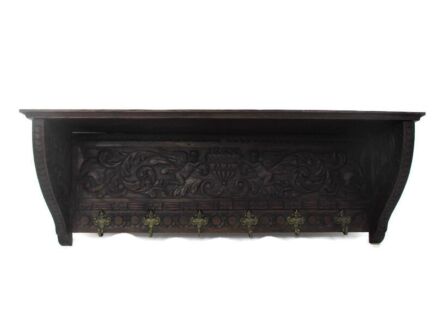 XL Antique French Hand Carved Wood Coat Kitchen hat Rack Angels Flying Stunning