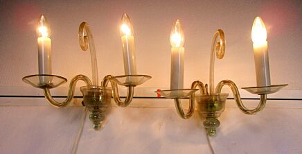 Pair Couple Vintage Ornate Double Arm Wall Sconces Lamps Bohemian Glass