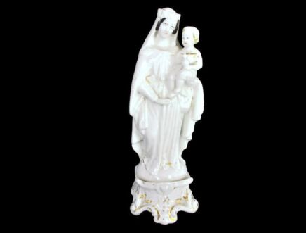 Antique 1900 Vieux Paris Porcelain Bisque Statue Virgin Mary Infant Jesus 9.44" Gorgeous