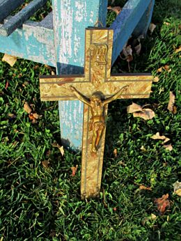 Small Wooden Hanging Crucifix Cross Ornate marble like 11.81" sweet