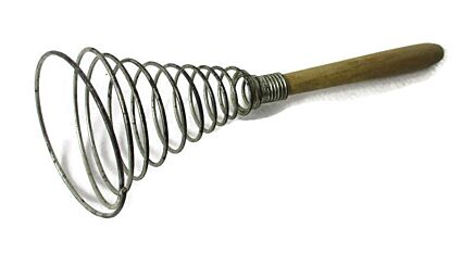 Vintage Egg beater Wire Wisk Wooden Handle Iron Spring