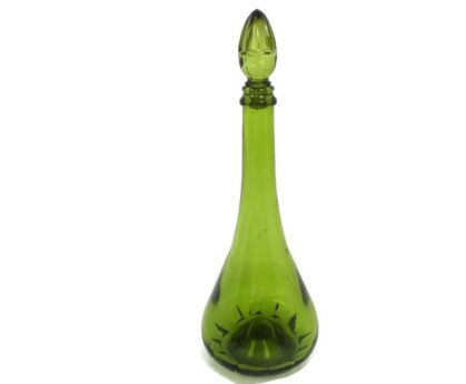Vintage Art Glass Green Decorative Bottle Italian Lidded Gorgeous Rare