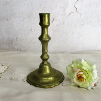 Antique 1900 Small Candle Holder Candlestick Hammered Brass 7.48"