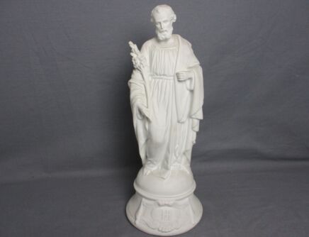 Antique Porcelain Bisque Statue Saint Joseph Angel Lilies Protector of homes Marked L & M  15.55"