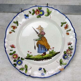 Antique French France Faience Luneville Plate Lady Keller Guerin St Clément HTF
