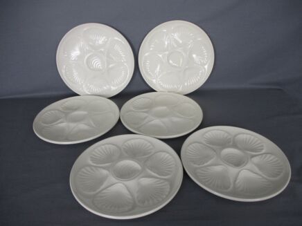 Moulin des Loups Set of 6 French Oyster Plates Porcelain Faience Seafood plate White Marked