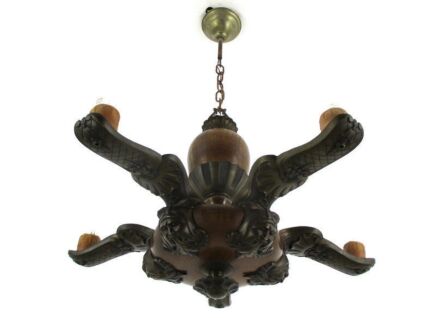 Gothic Ornate Brass Bronze Wood 5 Lights Chandelier Revival Empire Stunning