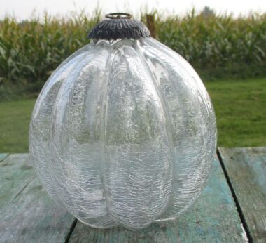 Wonderful large Frosted Iced Glass Christmas Ornate Ball Brass 6.3"