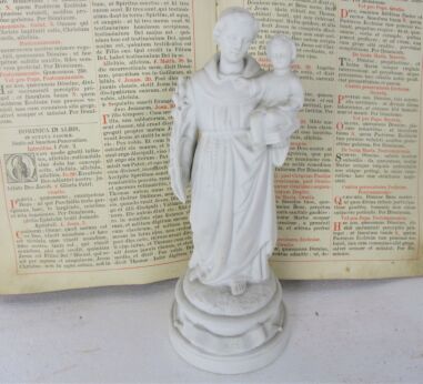 French Antique 1900 Bisque Statue Saint Anthony Padua Infant Child Lilies Marked L&M