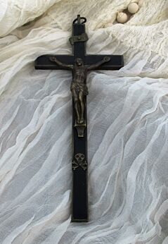 Small Antique Brass Hanging Crucifix Cross Jesus Christ Priest Nun