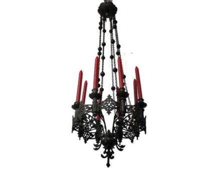 Gothic Castle Chandelier with Candles Bronze & Brass Not Electrified Antique