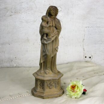 French Statue Virgin Mary Our Lady Madonna Infant Resin Fleur de Lis Vintage