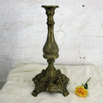 Vintage Large Candle Holder Candlestick Church Altar Brass Cariatides Women head