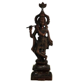 Bronze Brass Statue  Ornate Krishna Playing Music Good Fortune 17"