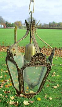 Vintage Lantern Chandelier Pendant Lamp Etched glass Brass Ornate Ornate