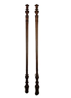 Pair Antique Hand Carved Oak Reclaimed Architectural Balusters Finials Rails