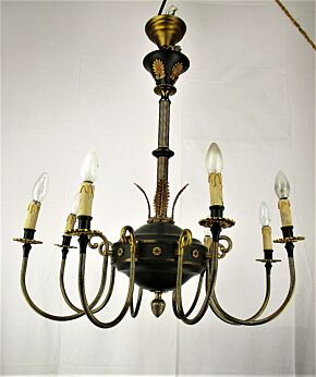 XL Vintage French Empire Chandelier 6 Arms Lights Green Shade Pineapple Tole