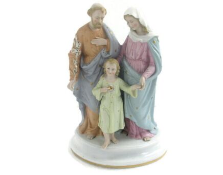 Antique Statue Holy Family Saint Joseph Virgin Mary Child Marked Bisque 11.81" marked Z