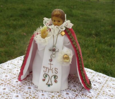 Small Baby Jesus Statuette Wax Infant of Prague Santo Nino Statue 4.92" Rare