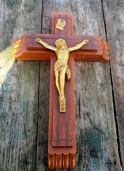 Vintage Last Rites Sliding Crucifix wood Jesus Cross Catholic Oil Candles