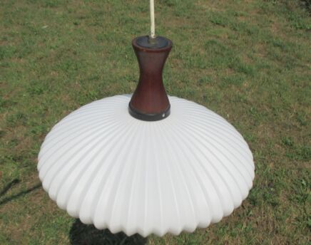 Vintage Chandelier Pendant Op Pop Art Danish Modern Style Teak Opaline UFO WOW