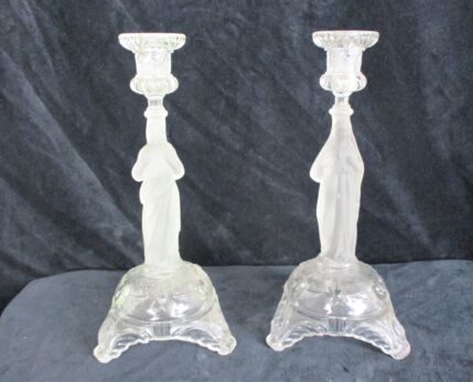 Couple Art glass Candle Holders Holy Heart Virgin Mary Jesus Christ