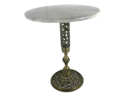 Coffee Side Wine Accent Table Ornate Brass Marble top Hollywood regency Style