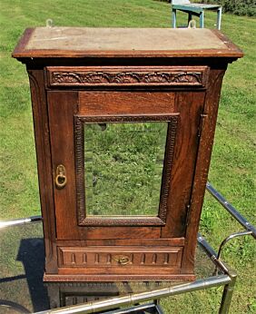 Antique Hand Carved Oak medicine bathroom Cabinet Beveled Glass mirror Guirlande