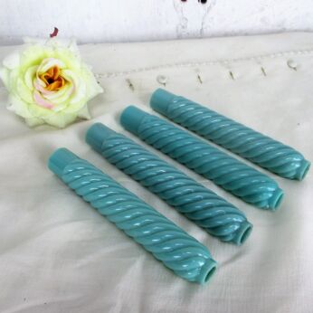 4 Antique Custard Swirled Glass Blue Green Bobeche Candle Chandelier Sleeves