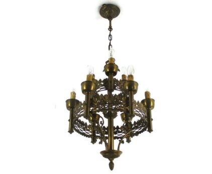 Gothic Ornate Brass 9 Arms Lights Chandelier Revival Empire Impressive Antique
