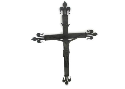 Large hanging Wall Crucifix Completely Brass Corpus French Fleur de Lis Chapel