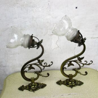 Couple Art Nouveau Wall Sconces Etched glass Sconces Brass Bird Eagle Chimera