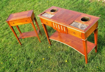 Antique French Shot Glass Bar & Champagne Cart Table Cabinet Wood Marble Signed