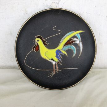 Small Vintage 60s Wall Hanging Plaque Plate Ruscha Pop Art Funky Rooster