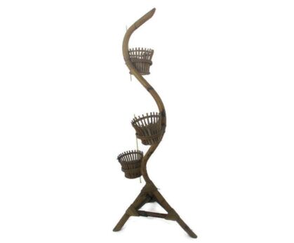 Standing Floor Planter Wicker Bamboo Rattan 3 tier Planters Mid Century Modernist Tiki Hobo shic