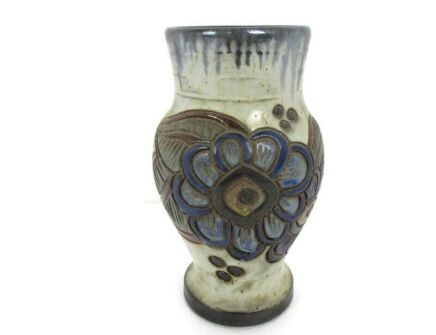 Art Deco Revival Vase Marked Dubois Flower Stoneware 9.25"