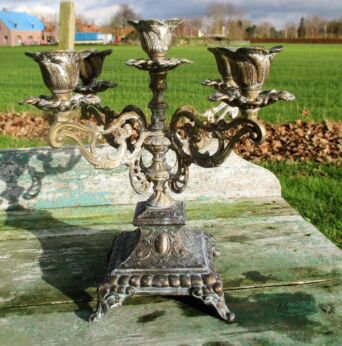 Antique Brass Ornate 5 Arm Candle Holder Candelabra Lovely
