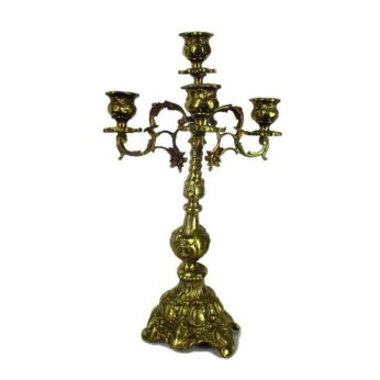 Vintage Gorgeous Brass Ornate Embossed 5 arm Candle Holder Stick Candelabra