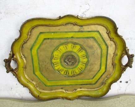 Mid Century Hollywood Regency Florentine Serving Tray Resin Yellow Italian