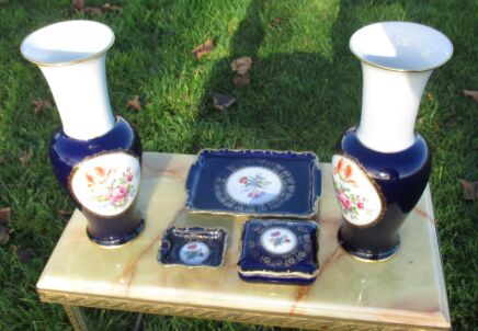 Pair of Echt Kobalt Blue Porcelain Vases JL Menau Dresser set