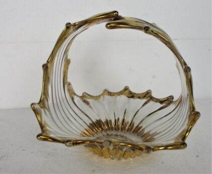 Art Glass Amber Champagne Clear Bowl Dish Centerpiece Murano Style Basket