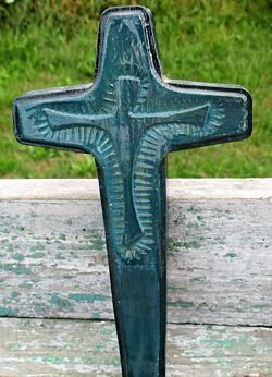Small Mid Century Design Ceramic Modernist Crucifix Azuro Blue era Amphora