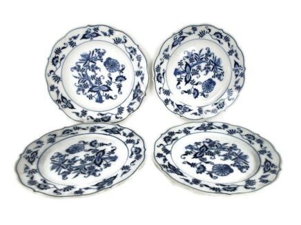 set of 4 breakfast plates Blue Danube design Patent China Blue White Marked