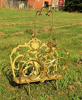 Brass Magazine Newspaper Basket Marble Hollywood Regency style Heavy Gorgeous
